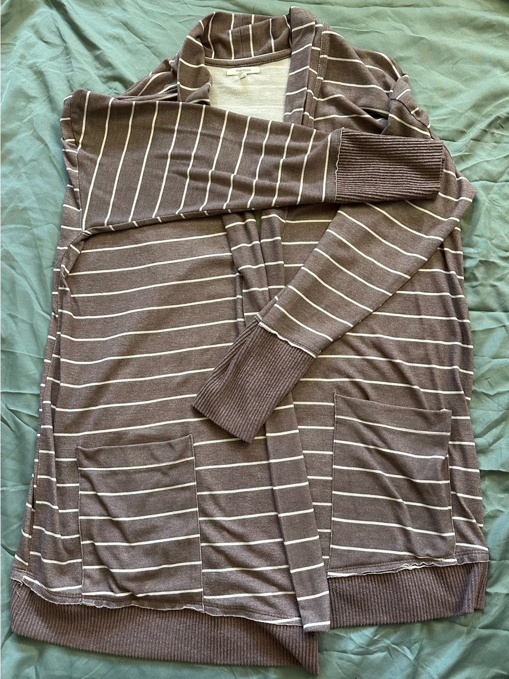 Women's Brown Striped Open Cardigan Sweater